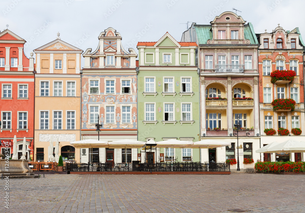 renaissance houses on the central market square in Poznan, Poland
