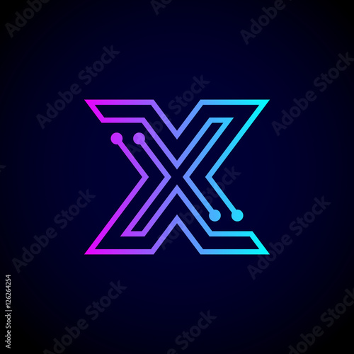 Letter X logo design template,Technology abstract dot connection vector logo