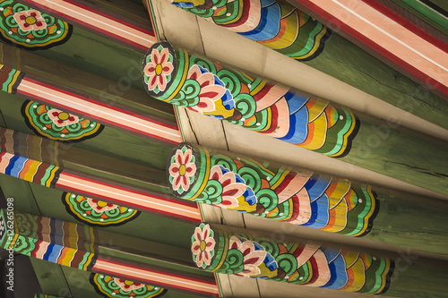 Detail of Traditional Korean Roof  Colourful Decorated Ornament