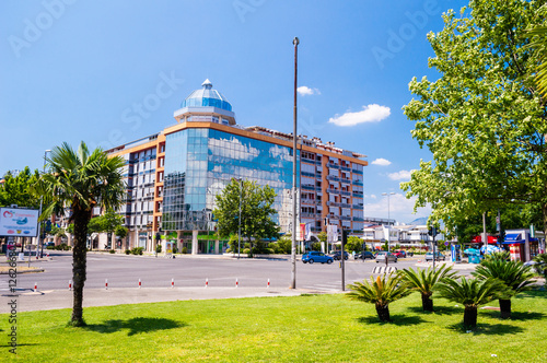 Modern building and palmtrees in Podgorica, Montenegro