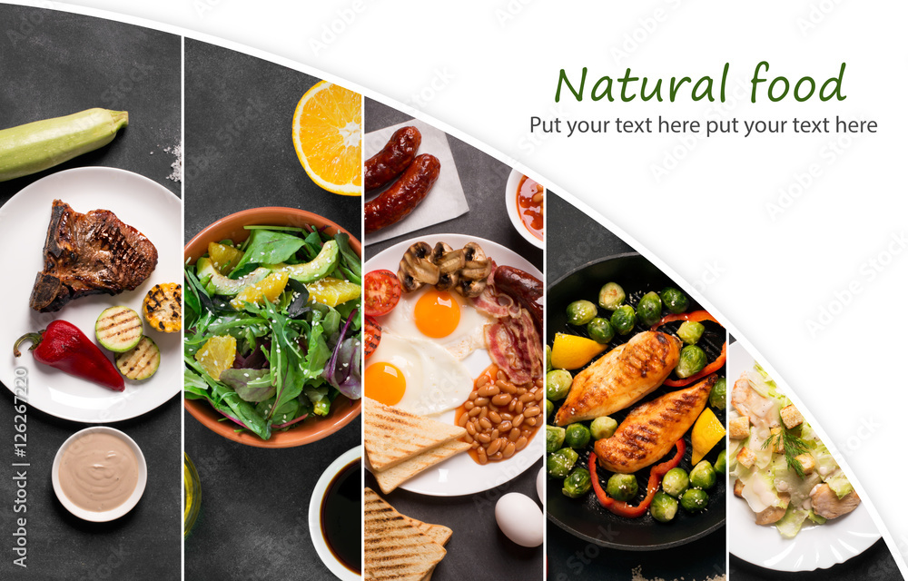 Photography Collage from different pictures of natural organic food