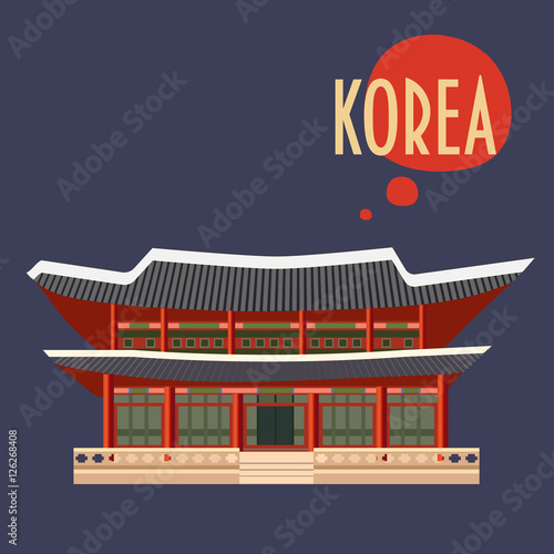 Asian building icon. Korean famous landmark. Gyeongbokgung Palace or Gyeongbok Palace, also known as the main royal palace of the Joseon dynasty, made in flat design style. Seoul Sightseeing icon.