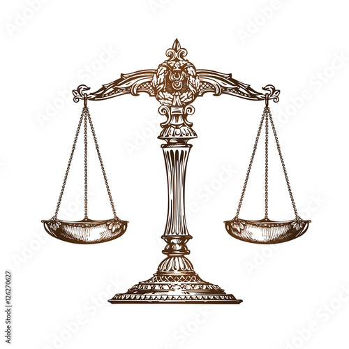 Scales of justice. Vintage sketch vector