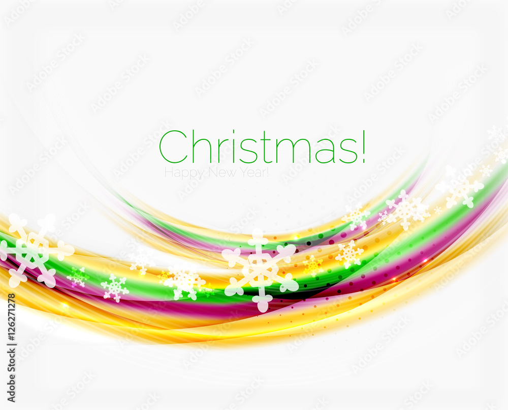 Fototapeta premium Snowflakes on wave line, Christmas and New Year background