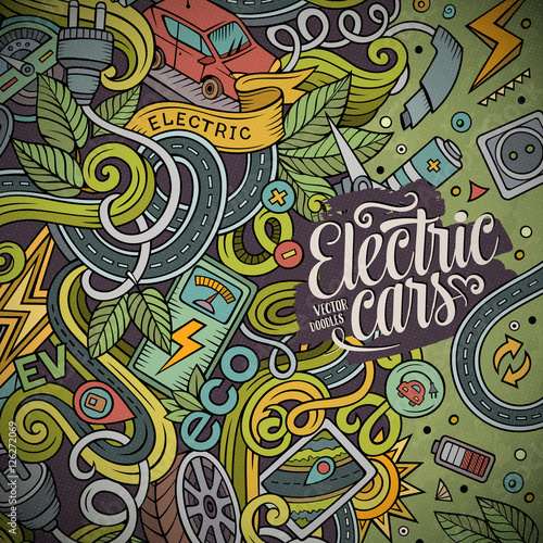Cartoon doodles electric cars frame design
