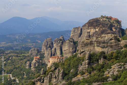 landscape with three monasteries of Meteora, Greece