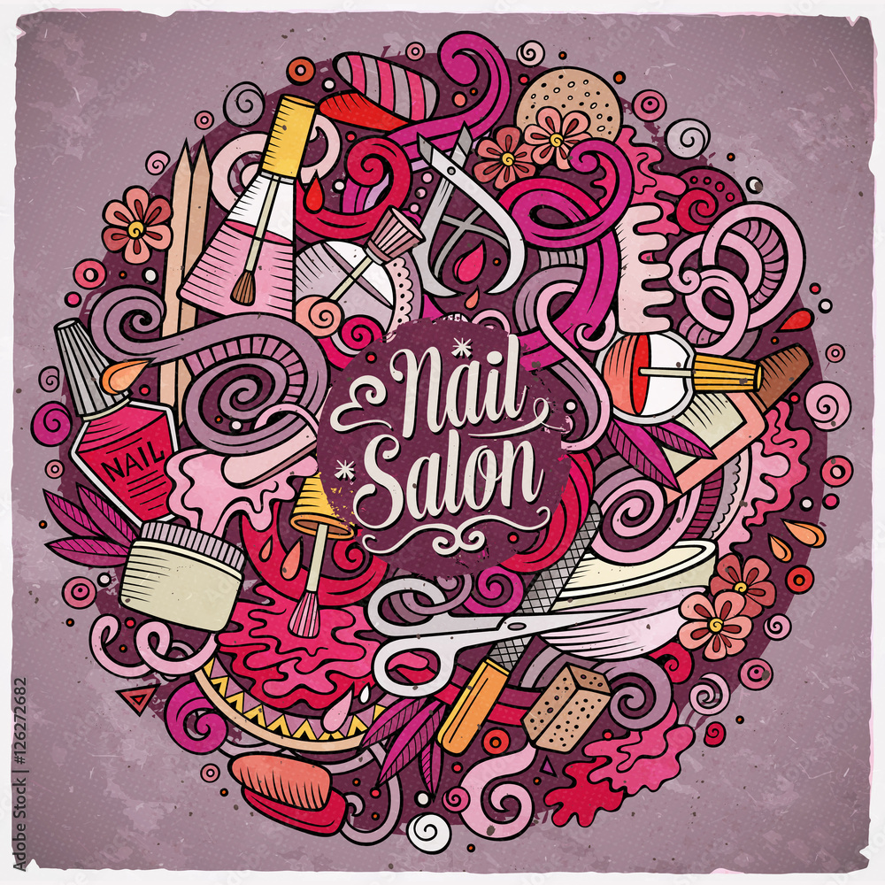 Cartoon doodles Nail salon illustration Cartoon doodles Nail salon illustration