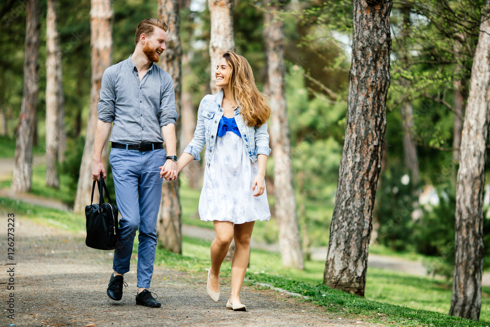 Beautiful couple bonding in park