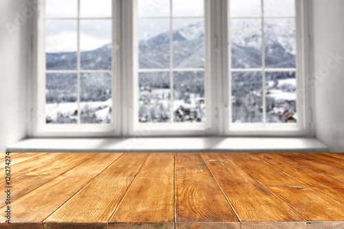 wooden table and window 