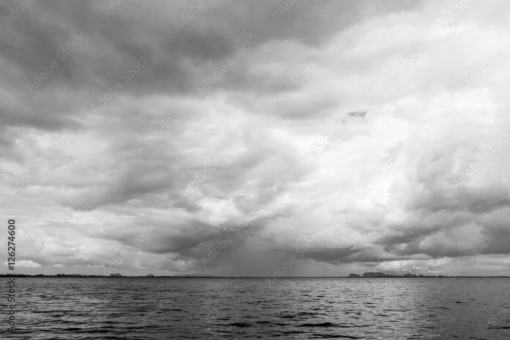 Rain over the andaman sea at Krabi province, Thailand. Black and White tone. Rain over the andaman sea at Krabi province, Thailand. Black and White tone.