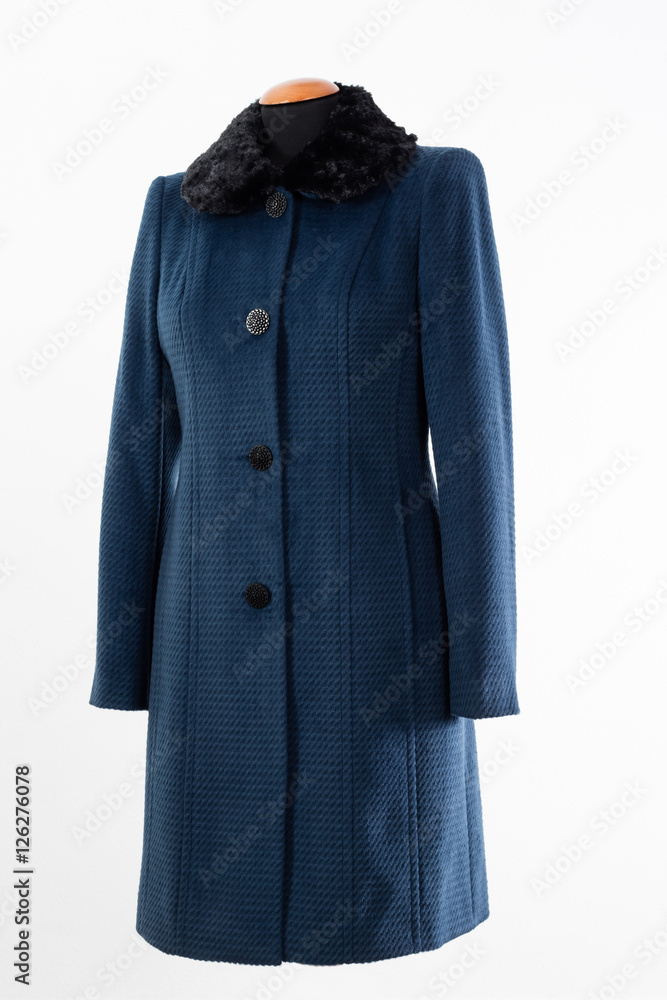 Blue coat with buttons and furry collar for women Blue coat with buttons and furry collar for women