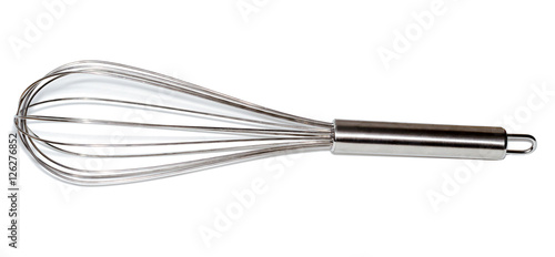 Stainless balloon whisk isolated in white background.