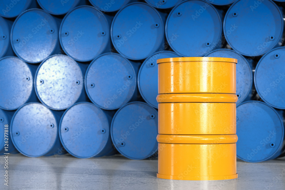 yellow barrel with blue barrels background yellow barrel with blue barrels background