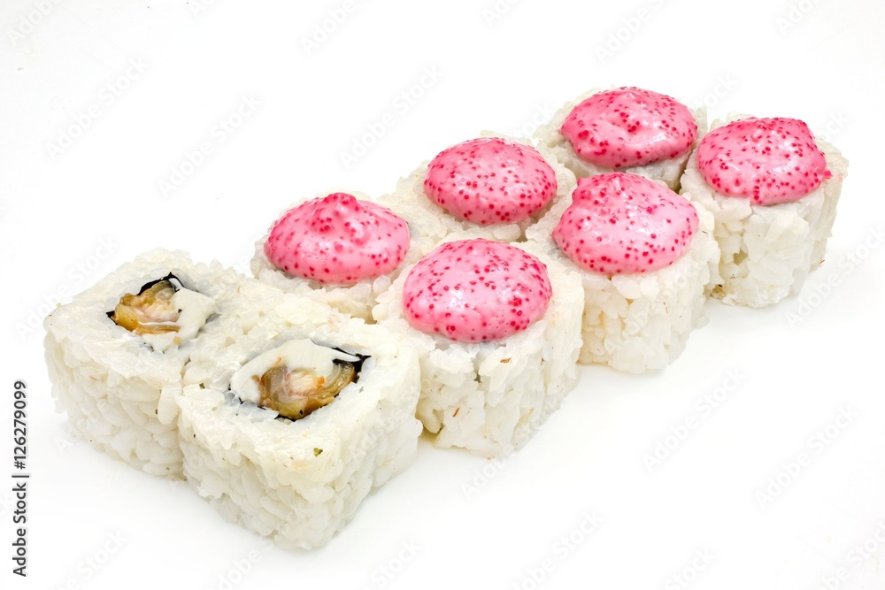 Japanese seafood sushi , roll on a white, isolated