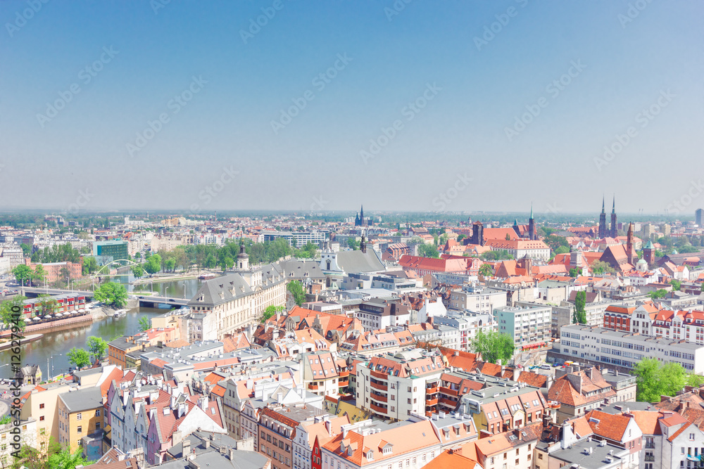 University and cityscape of Wroclaw from above, Poland