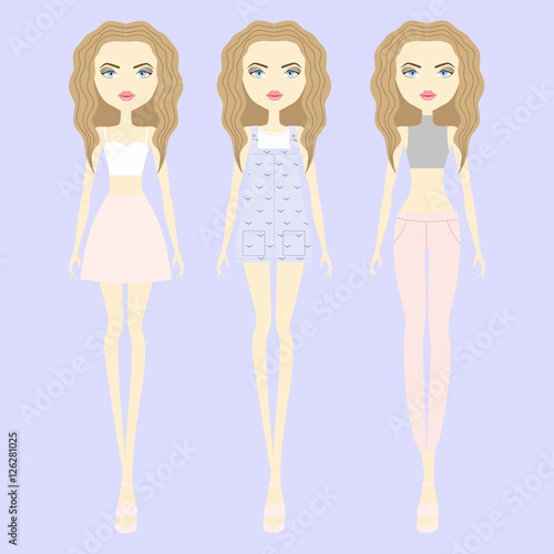 Set vector fashion girls. young woman with color hair and trendy