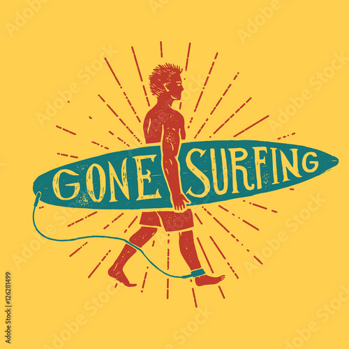 gone surfing print. surfer walking sign.