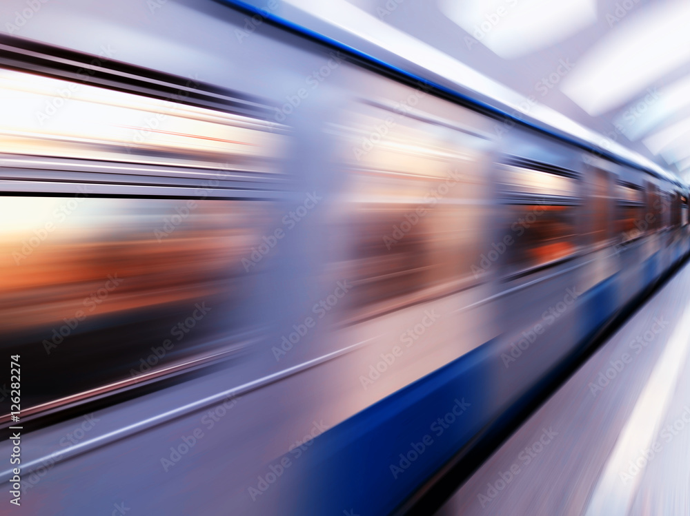 Diagonal blue motion blur metro train background