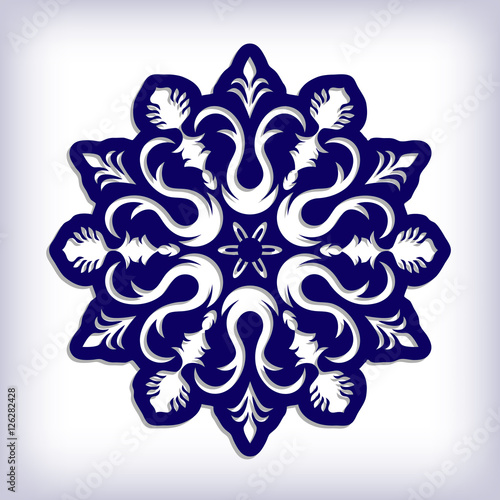 Laser cutting template. Openwork elegant snowflake silhouette. Vector illustration.
