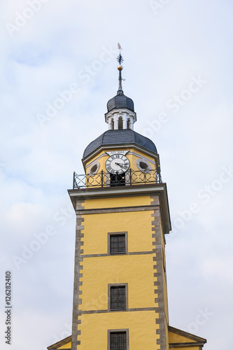 Traditional view of spire and tower on eropean architecture photo