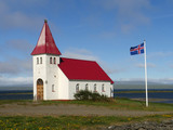 Kleine Kirche Prestbakki am Hrútafjörður in Island;