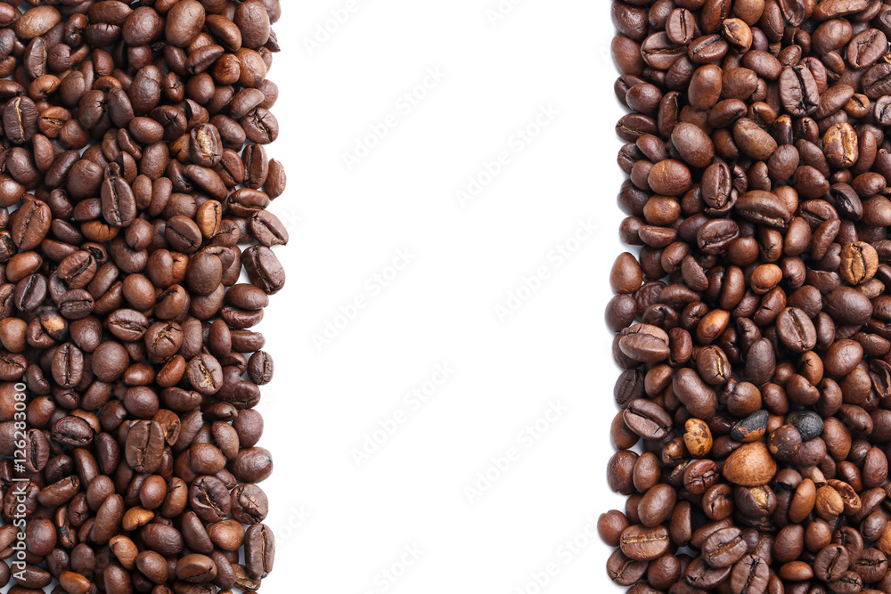 Roasted coffee beans on a white background Roasted coffee beans on a white background