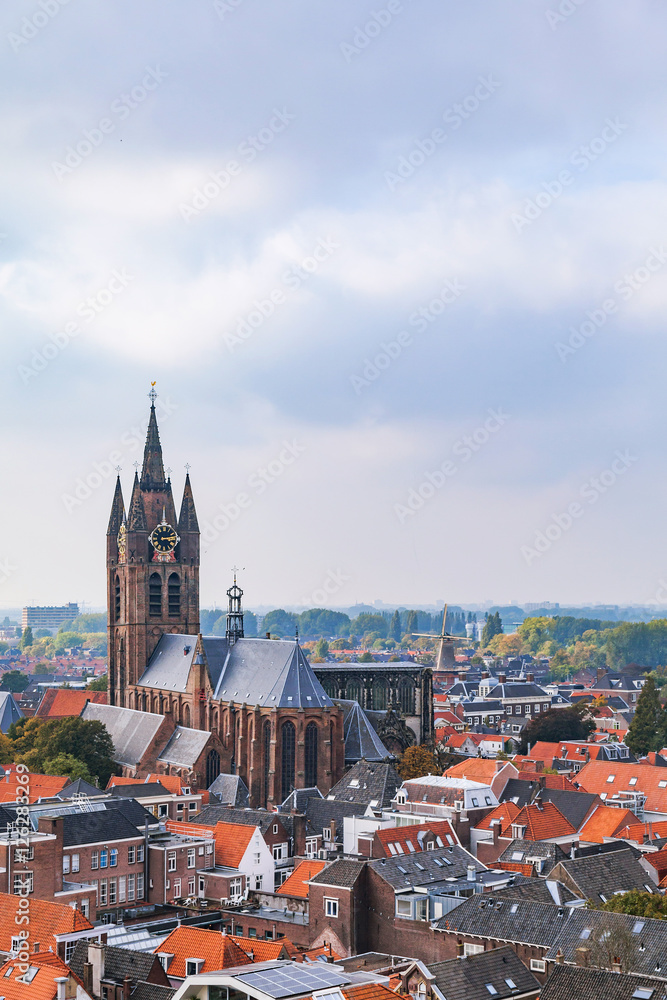 The view of gothic cathedral in Delft, Holland