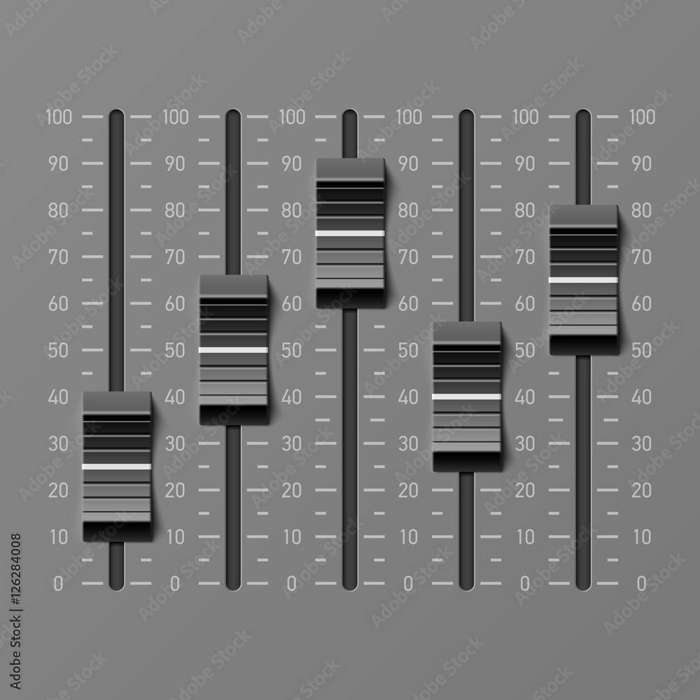 Sound mixer console, dj equipment slider buttons 