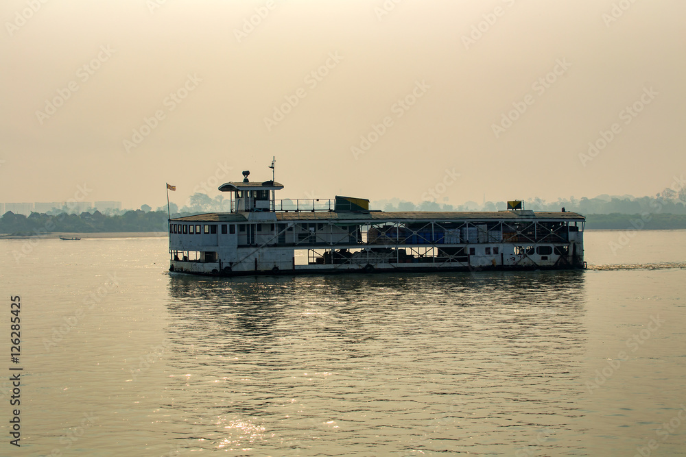 cargo ship Ayeyarwady River in Myanmar