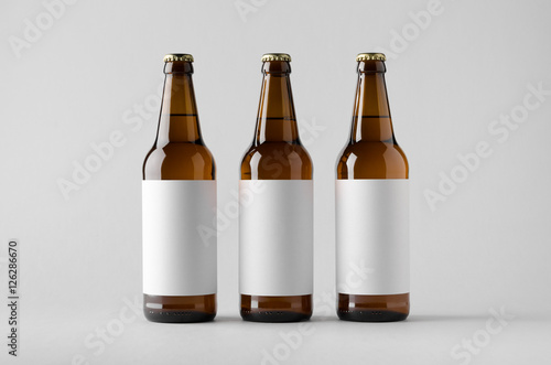 Beer Bottle Mock-Up - Three Bottles. Blank Label photo