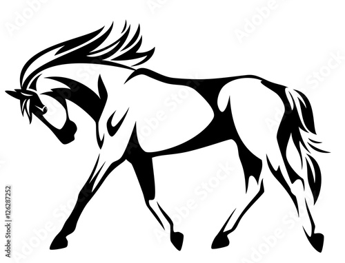 trotting horse sideview black and white vector design