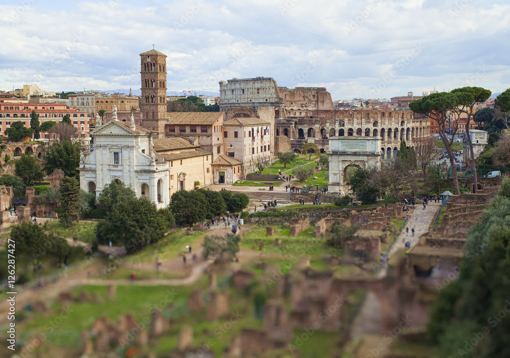 Rome city view, tilt shift image effect