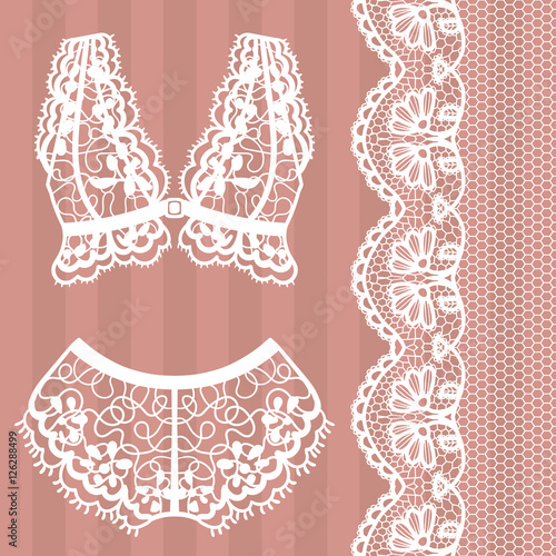 Hand drawn lingerie. Panty and bra set.