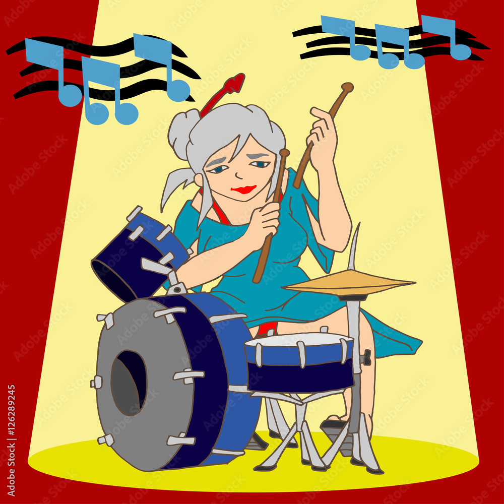 Beater Drummer Lady vector de Stock Adobe Stock