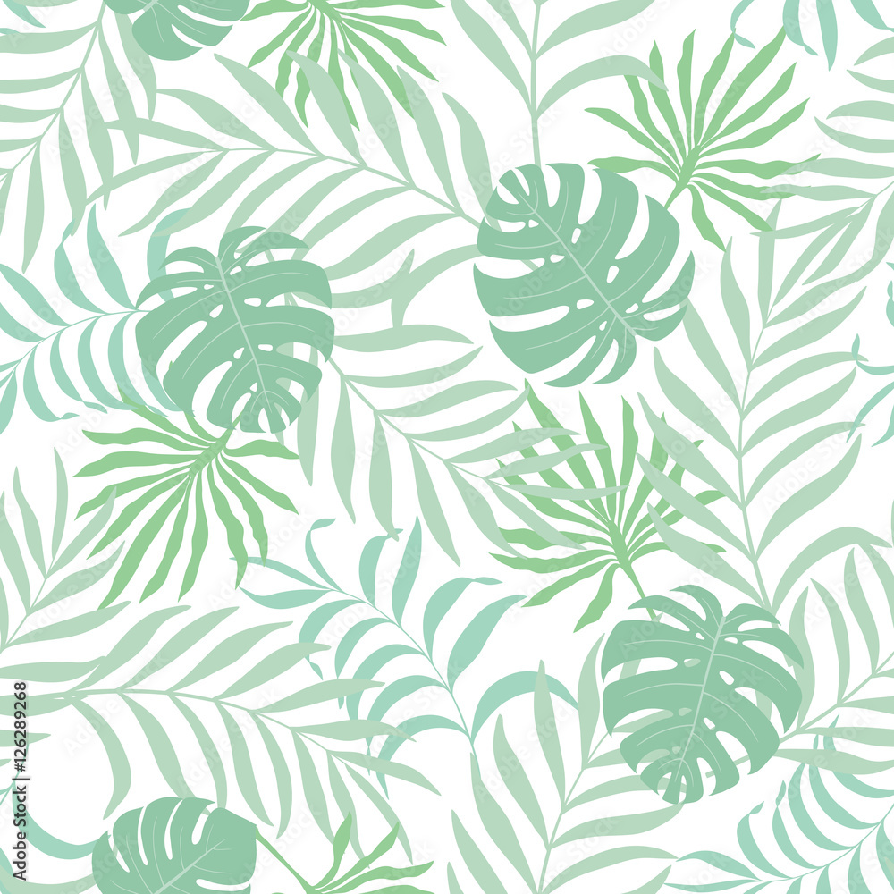 Tropical background with palm leaves. Seamless floral pattern Tropical background with palm leaves. Seamless floral pattern