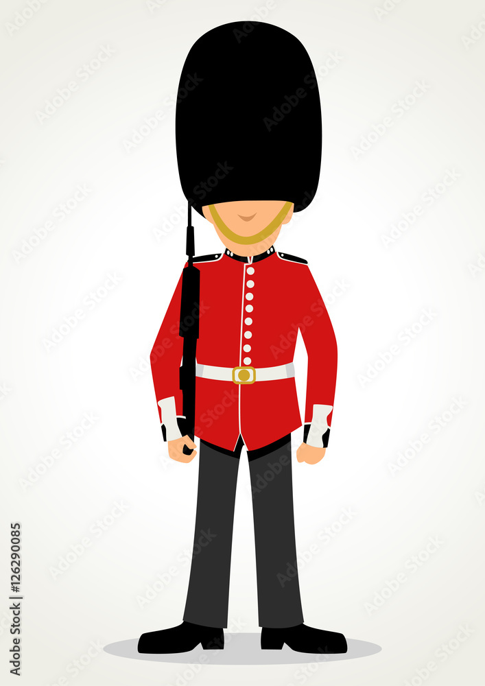 Simple cartoon of a Queen's Guard in traditional uniform Simple cartoon of a Queen's Guard in traditional uniform