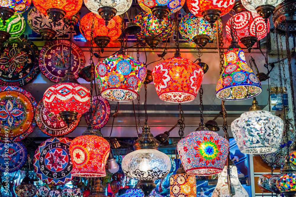 Colorful Turkish lanterns in the Grand Bazaar of Istanbul, Turkey