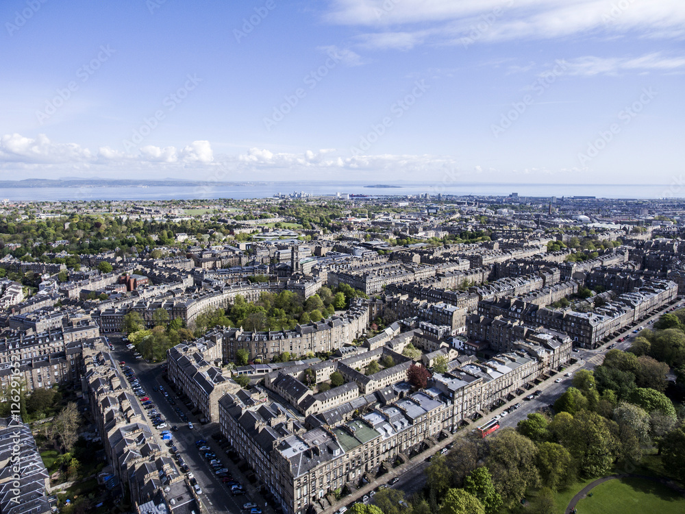 Edinburgh city historic Town sunny Day Aerial shot