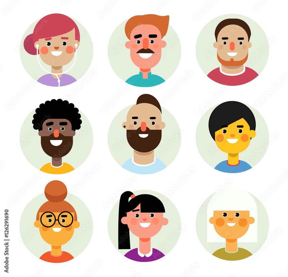 Set of vector avatars icons men and women Set of vector avatars icons men and women