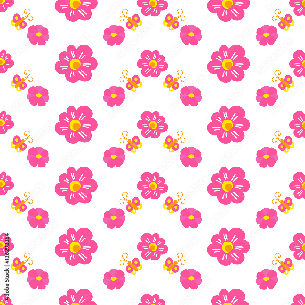 Sweet girl background for template birthday card, baby shower invitation, girls  wallpaper, clothing or dress fabric. Pink print with flower and butterfly.  Little princess pattern vector. Stock Vector | Adobe Stock