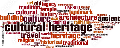 Cultural heritage word cloud concept. Vector illustration