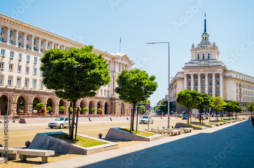 Independence square, National Assembly of Bulgaria, TZUM, the former Party House, Largo in Sofia, Bulgaria