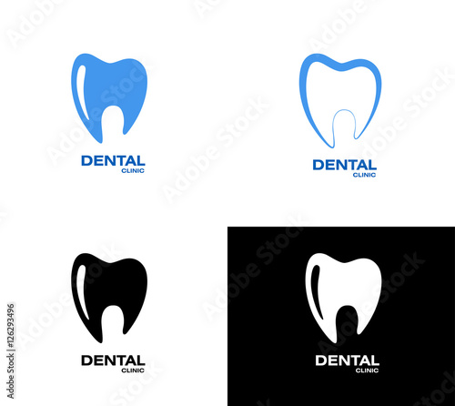 Dental health symbol. Set of stylized teeth. Template company logo. Dentistry logotype. Vector illustration. Oral care.