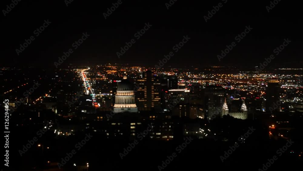 Aerial shot at downtown Salt Lake City Utah at night Aerial shot at downtown Salt Lake City Utah at night