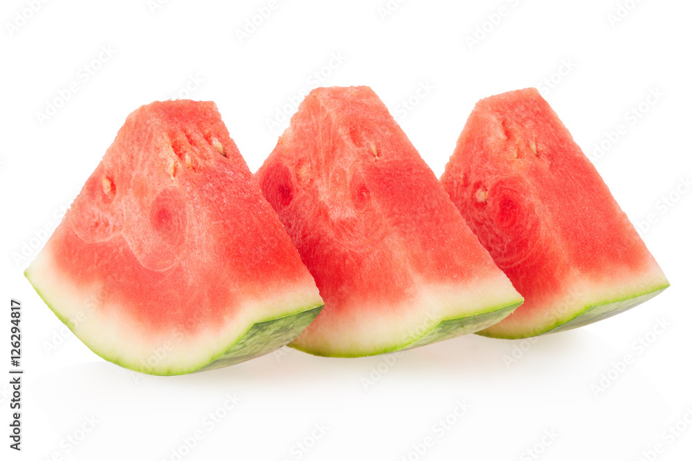 Three watermelon slices isolated on white, clipping path Three watermelon slices isolated on white, clipping path