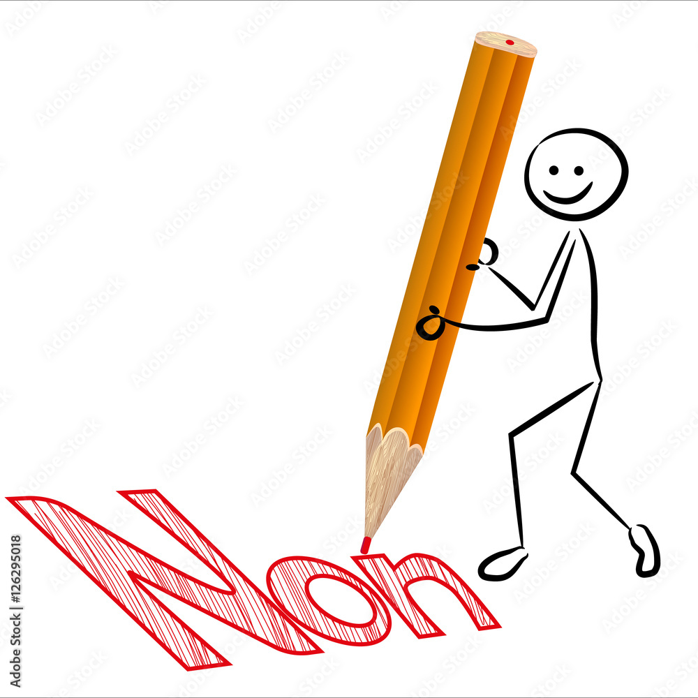 Vecteur Stock NEIN! Strichmännchen schriebt "Non" auf Französisch Adobe Stock