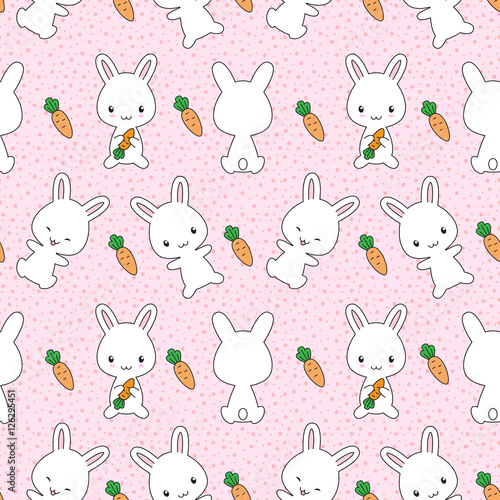 Bunnies with carrots seamless pattern