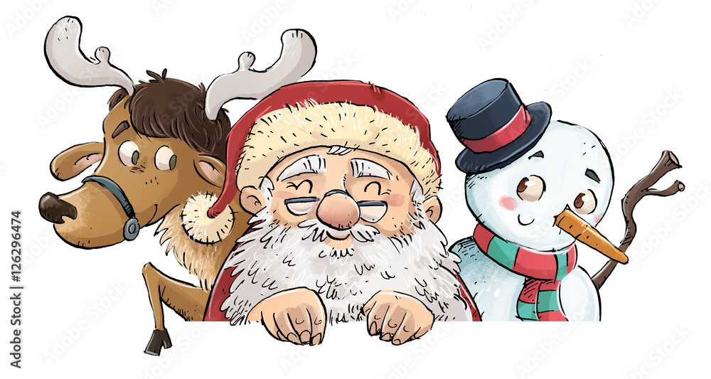 © cirodelia - santa claus el reno y un muñeco de nieve © cirodelia - santa claus el reno y un muñeco de nieve