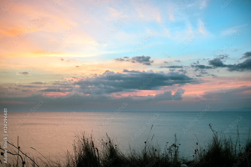 Nice colored sky at sunset over the sea in Greece Nice colored sky at sunset over the sea in Greece