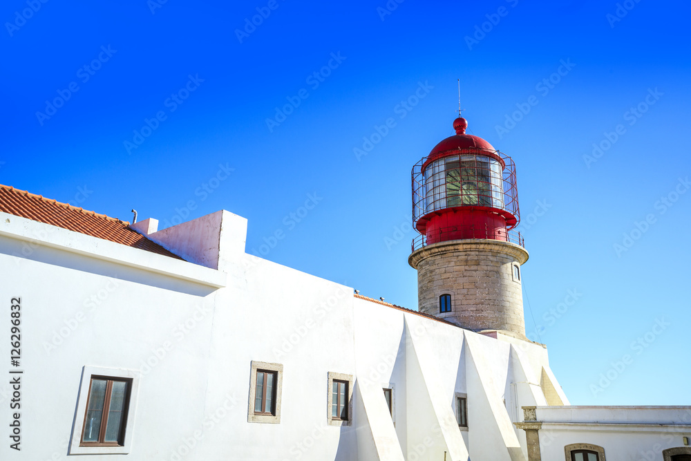 Lighthouse on the end of Saint Vincent Cape, Portugal